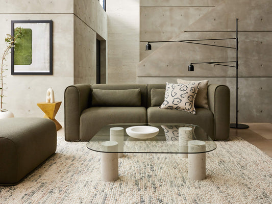 Gray sectional sofa in modern living room.