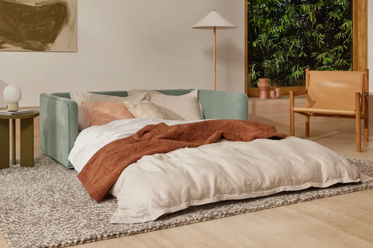 Koala sofa bed laid out in a guest room
