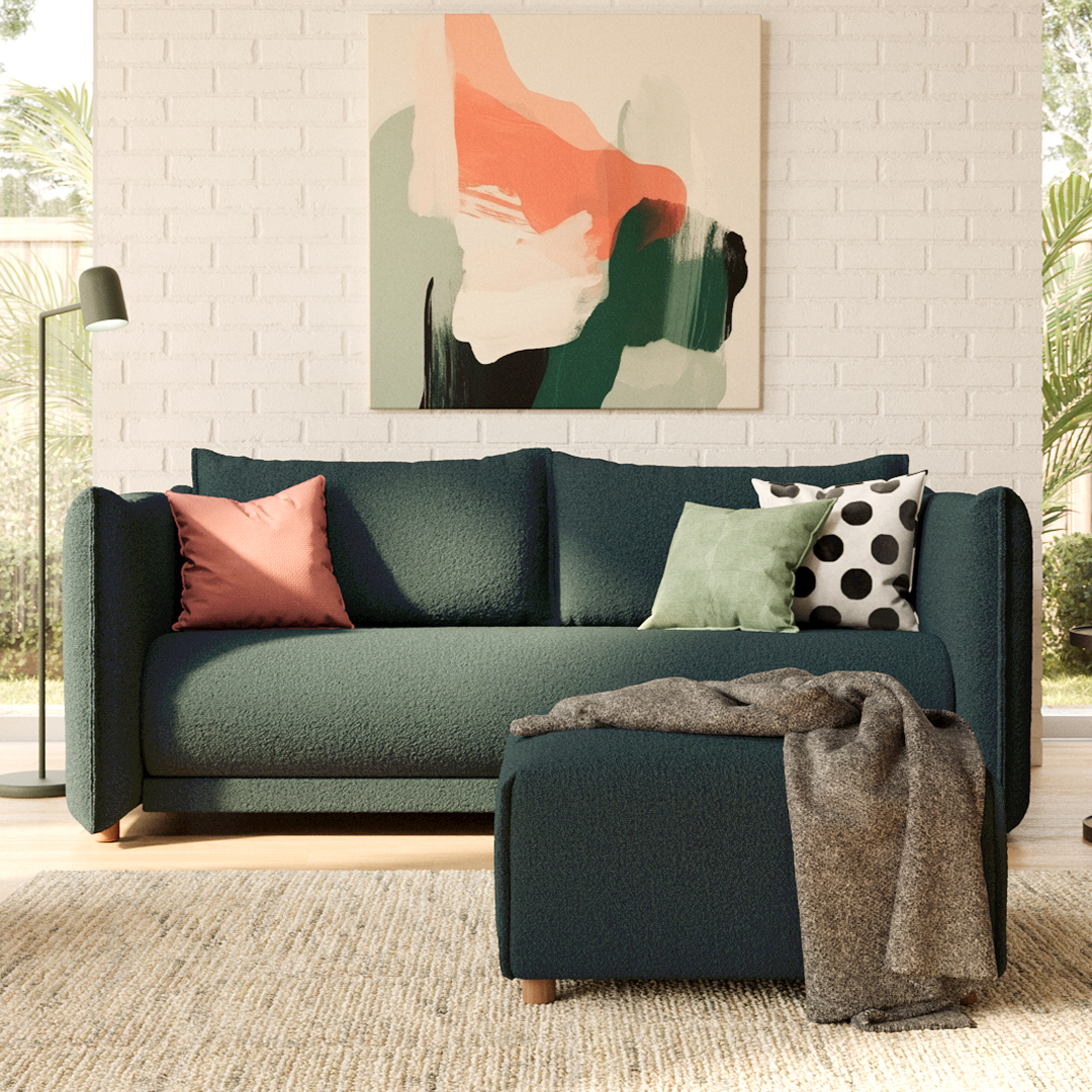 green sleeper sofa in modern living room