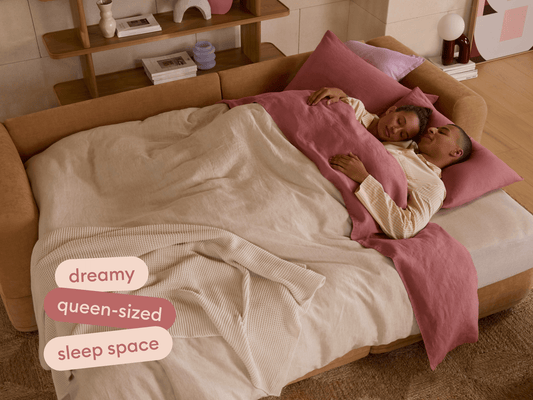a couple sleeping on a queen sofa bed