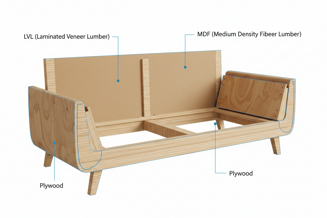 Engineered Wood Furniture: How Plywood, MDF & LVL Hold Up in a Sofa Frame