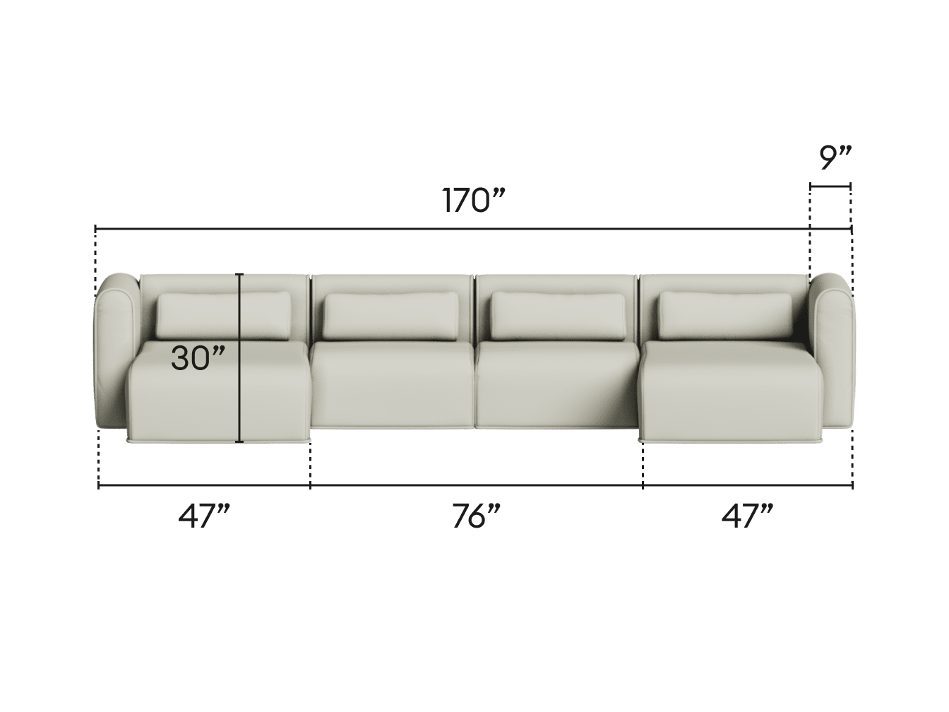 Bangalow Modular Sofa - Chaise - 4 Sections with 2 Chaises / Sand Dune (Luxe) / Extra Wide