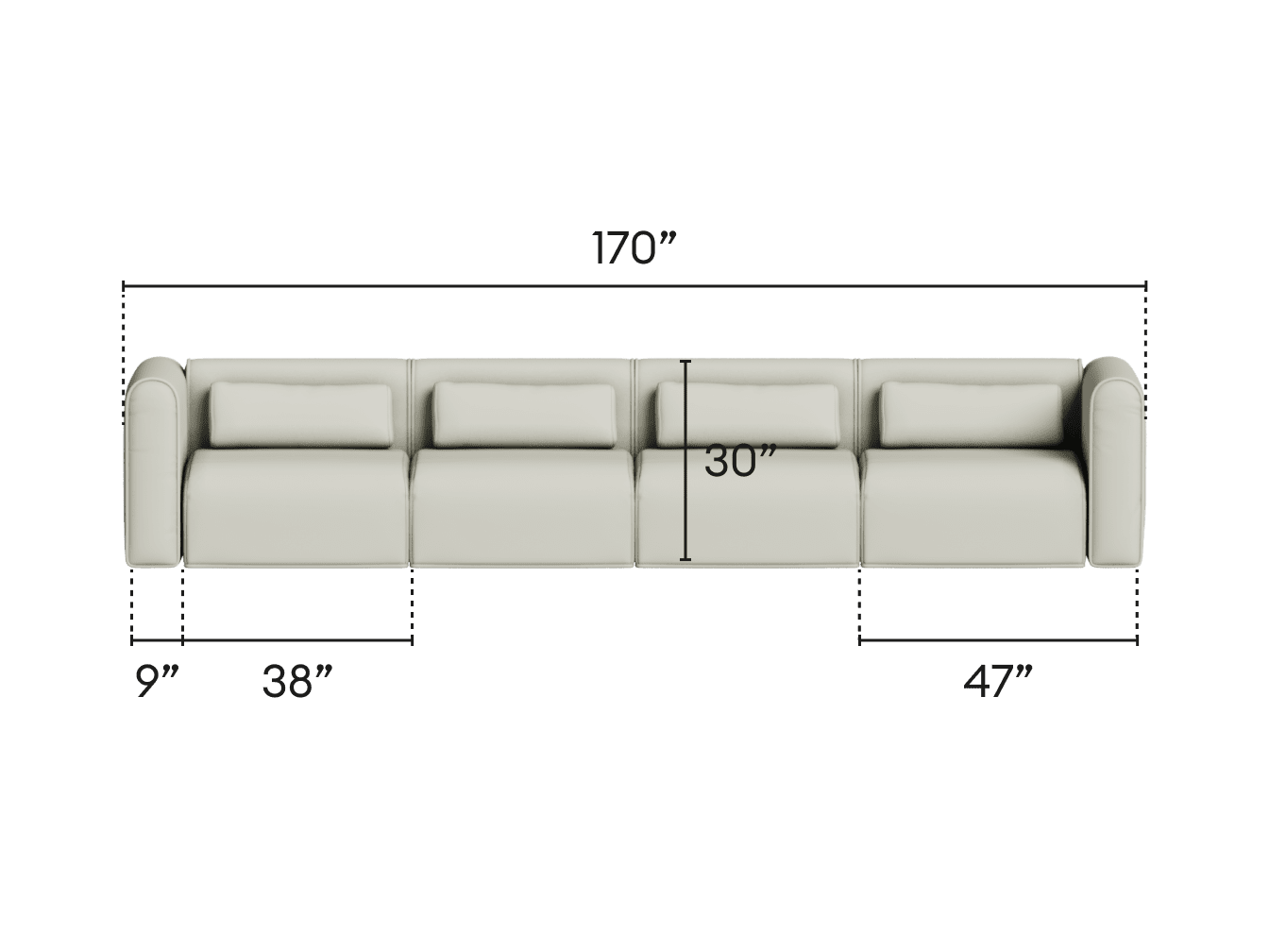 Bangalow Modular Sofa - Chaise - 4 Sections / Sand Dune (Luxe) / Extra Wide