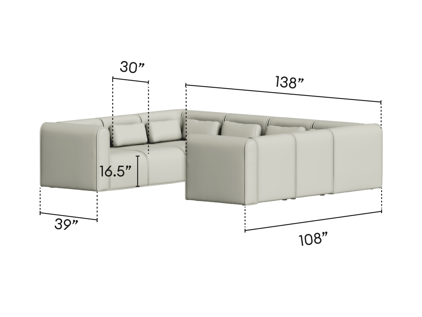 Luxury sectional sofa in premium cream leather, featuring deep seating and plush cushions. Modern design with clean lines, perfect for sophisticated lounge spaces.