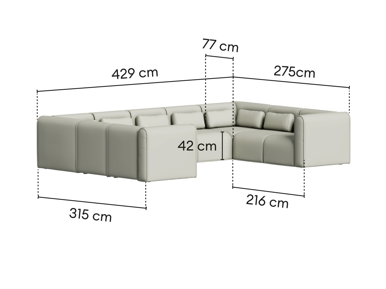 Luxurious L-shaped sectional sofa in cream leather, featuring plush cushioning and modern lines. Perfect for spacious, elegant living rooms.