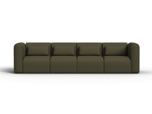 Luxurious olive green sectional sofa in premium fabric. Features plush cushions, sleek curved arms, and modular design. Perfect for sophisticated lounges.