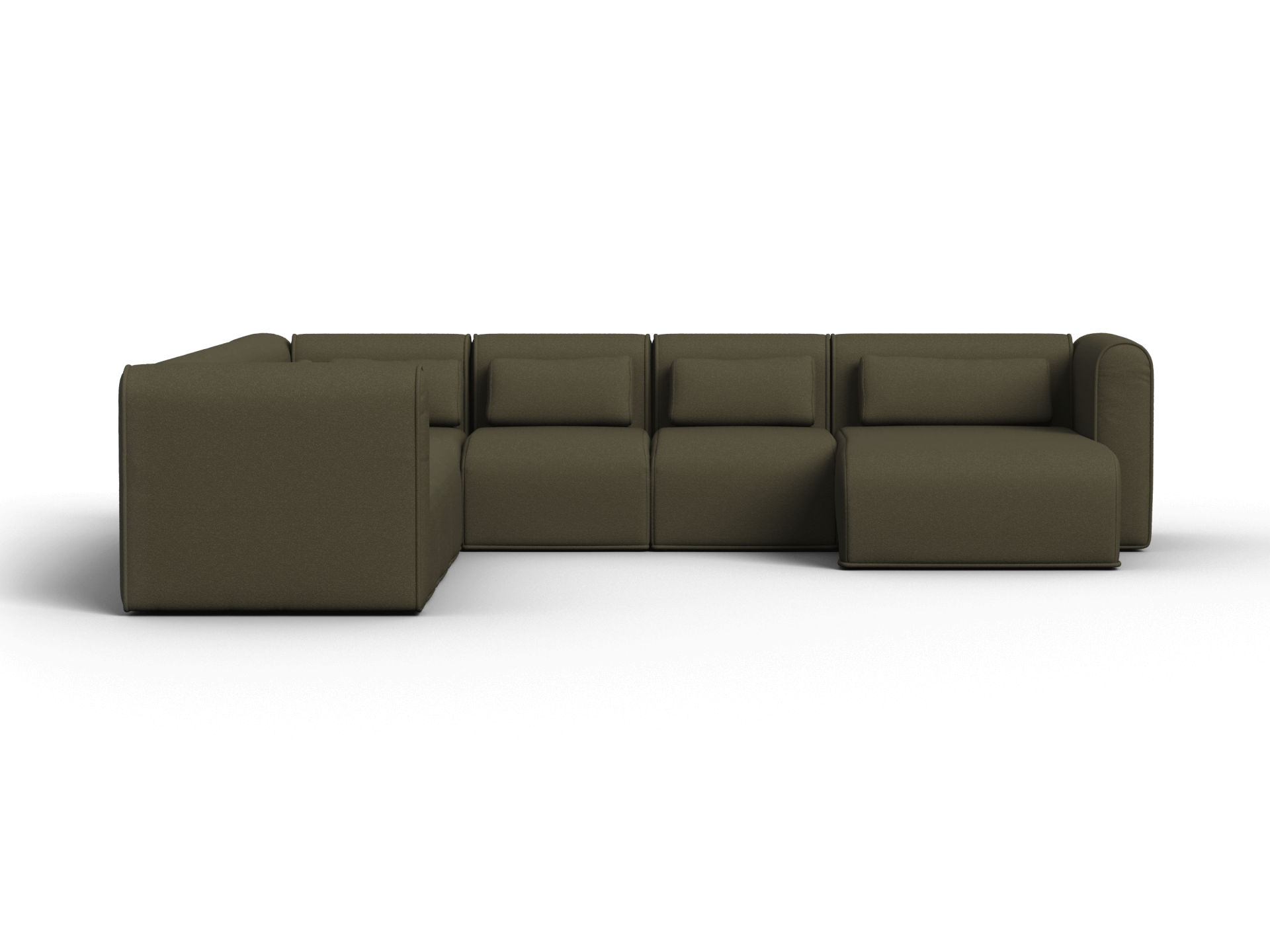 Luxurious olive green modular sectional sofa in premium fabric, featuring a right chaise and plush cushions. Perfect for a sophisticated contemporary living space.