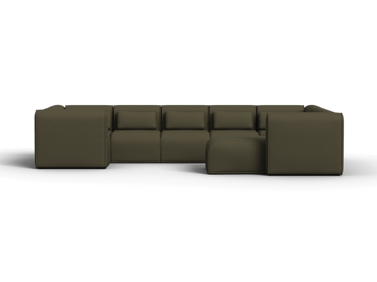 Luxurious olive green sectional sofa in premium fabric, featuring plush cushions and clean lines. Perfect for spacious modern living rooms.