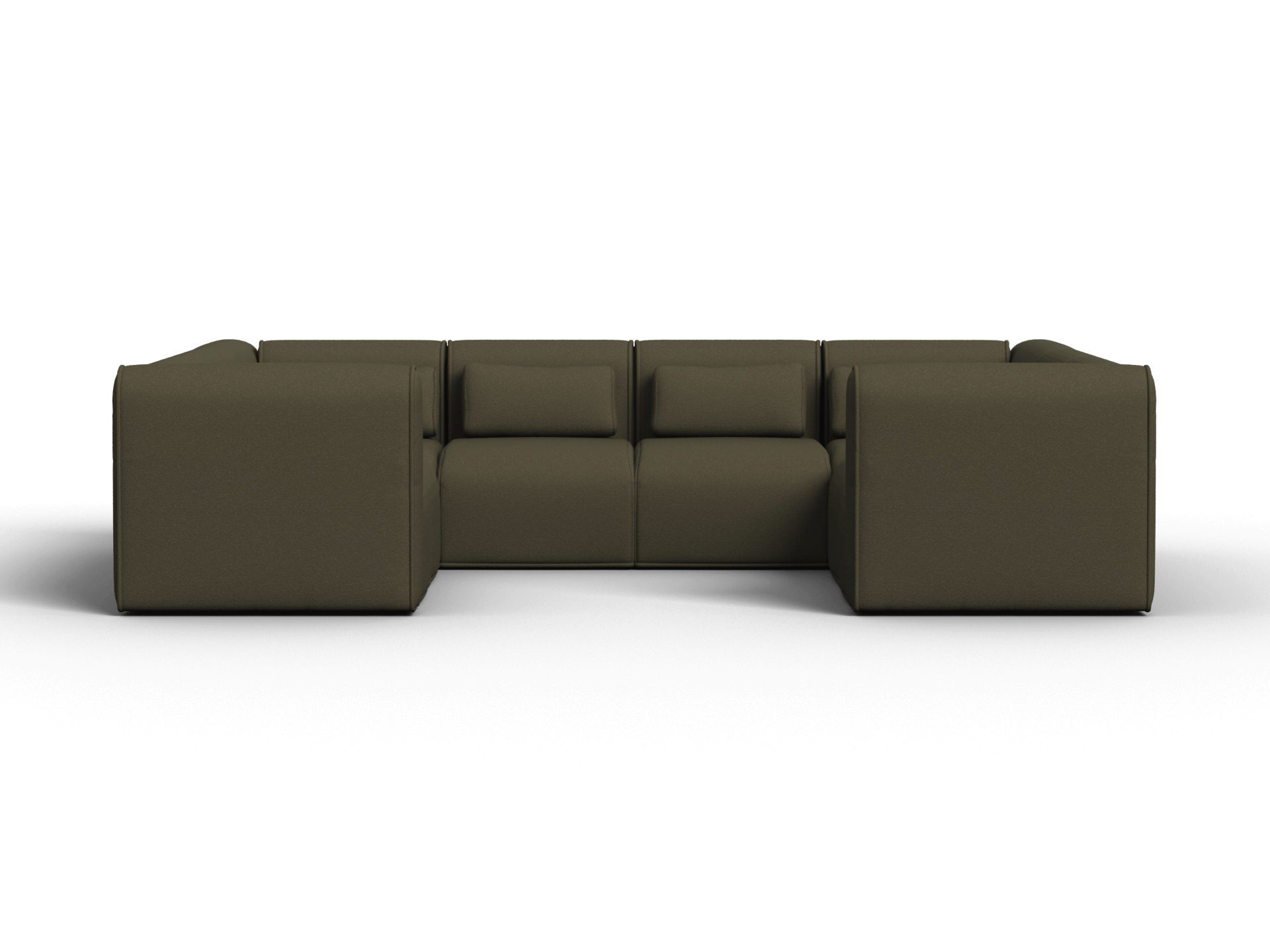 Luxurious modular sofa in rich olive green fabric, featuring sleek lines and plush cushions. Perfect for contemporary living spaces.