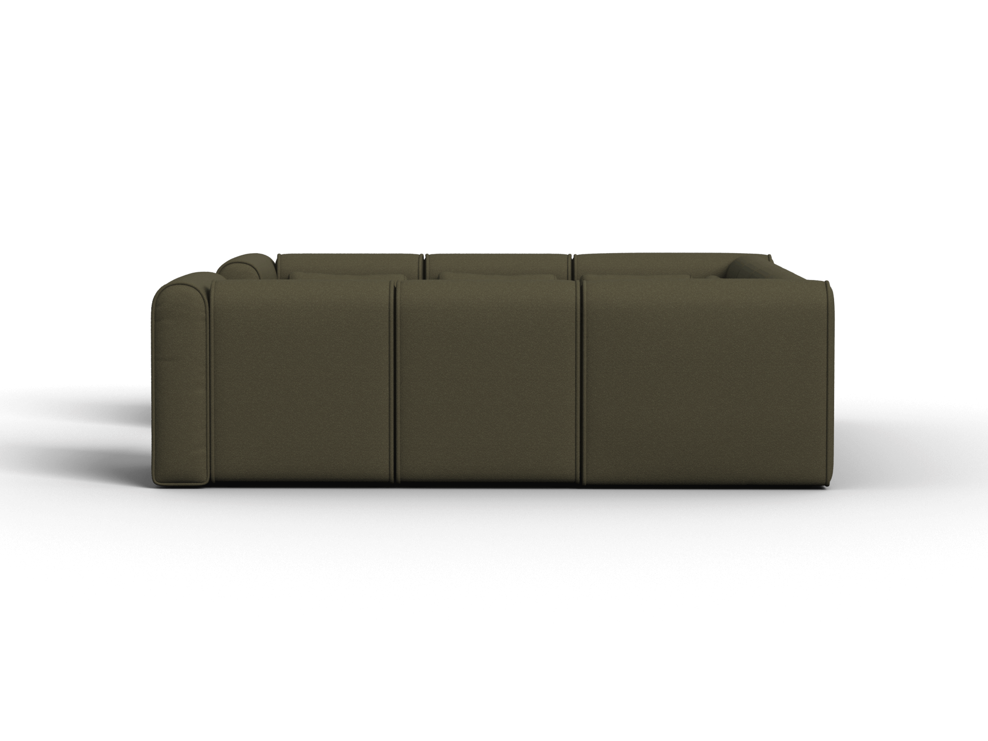 Luxurious olive green fabric sofa with a modular design, showcasing clean lines and plush cushioning. Perfect for a contemporary living room aesthetic.