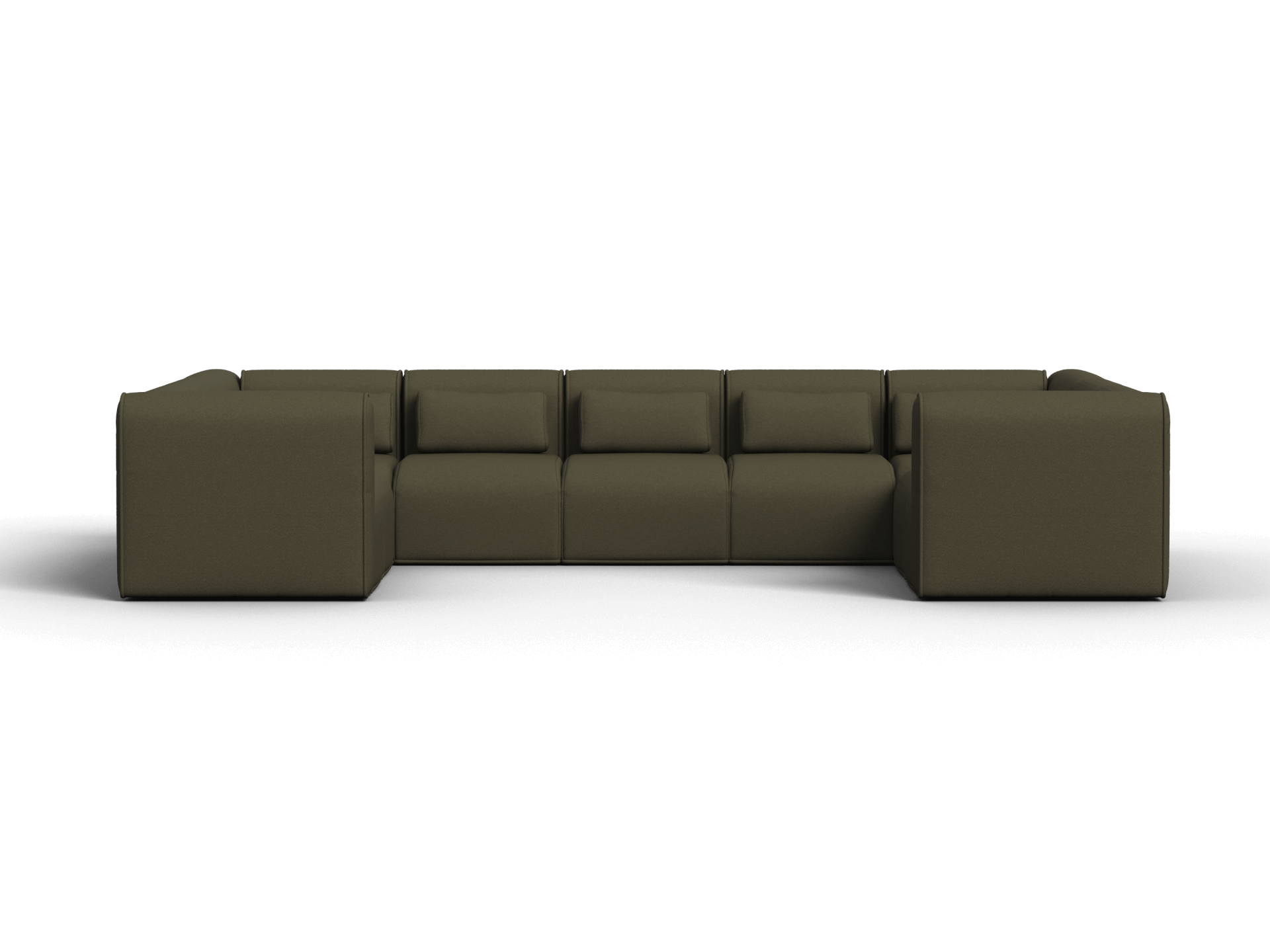 Luxurious modular sofa in matte olive green upholstery, featuring clean lines and plush cushions. Perfect for sophisticated living spaces.