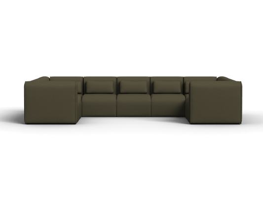 Luxurious modular sofa in olive green fabric, featuring clean lines and deep cushions. Ideal for contemporary living spaces, offering both comfort and style.