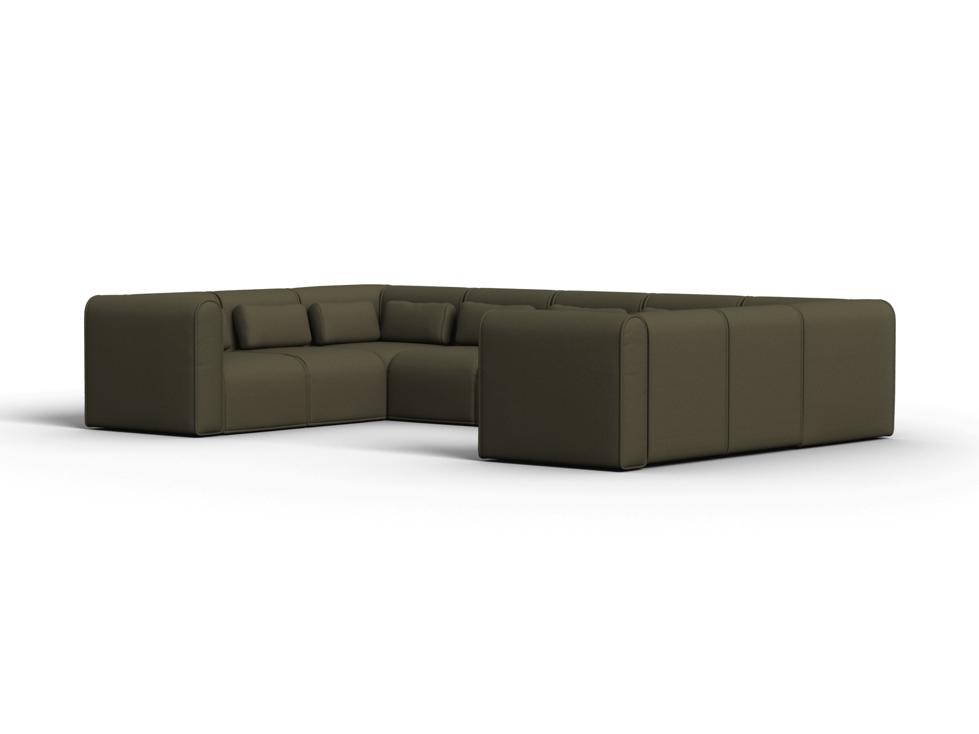 Luxurious olive green sectional sofa in plush fabric, featuring deep seats and clean lines. Perfect for sophisticated living areas.