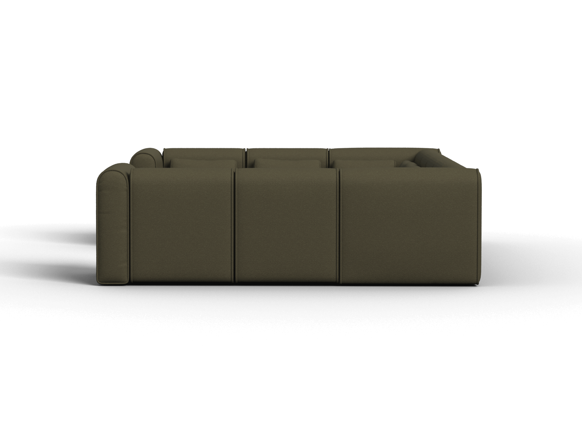 Plush olive green modular sofa featuring deep cushioning and sleek lines. Upholstered in premium fabric, ideal for a modern, sophisticated living space.