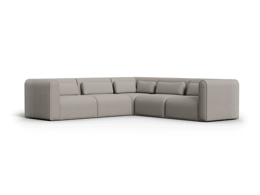 Luxurious grey sectional sofa in premium fabric, featuring deep cushions and minimalist design. Perfect for modern living spaces.