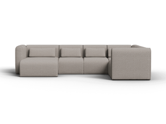 Premium modern modular sofa in textured grey upholstery, featuring plush cushions and clean lines. Ideal for a luxurious, contemporary living room setting.
