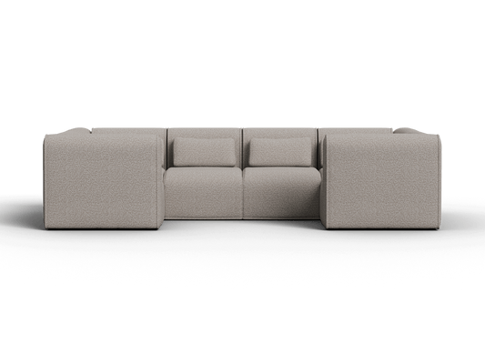 Elegant grey modular sofa featuring plush upholstery and sleek, angular lines. Perfect for contemporary living rooms seeking understated luxury.