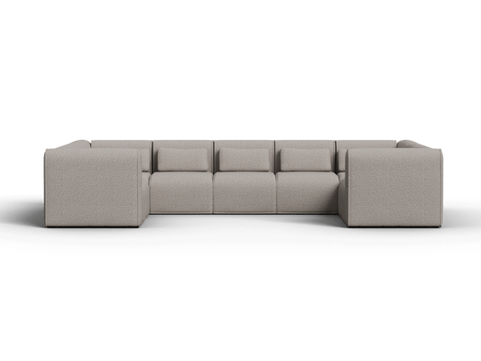 Elegant modular sectional sofa in premium light grey fabric. Features deep seats, clean lines, and plush cushions. Perfect for a contemporary living room.