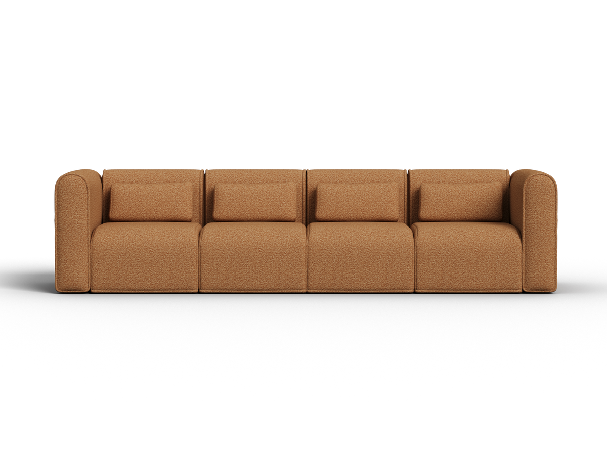 Luxurious modular sofa in rich tan upholstery with refined cushioning and bold block design, offering stylish comfort and versatility in a contemporary setting.