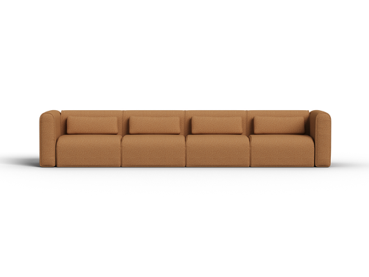 Corner modular sofa in tan wool, featuring plush cushions and streamlined design. Contemporary elegance for luxurious living spaces.