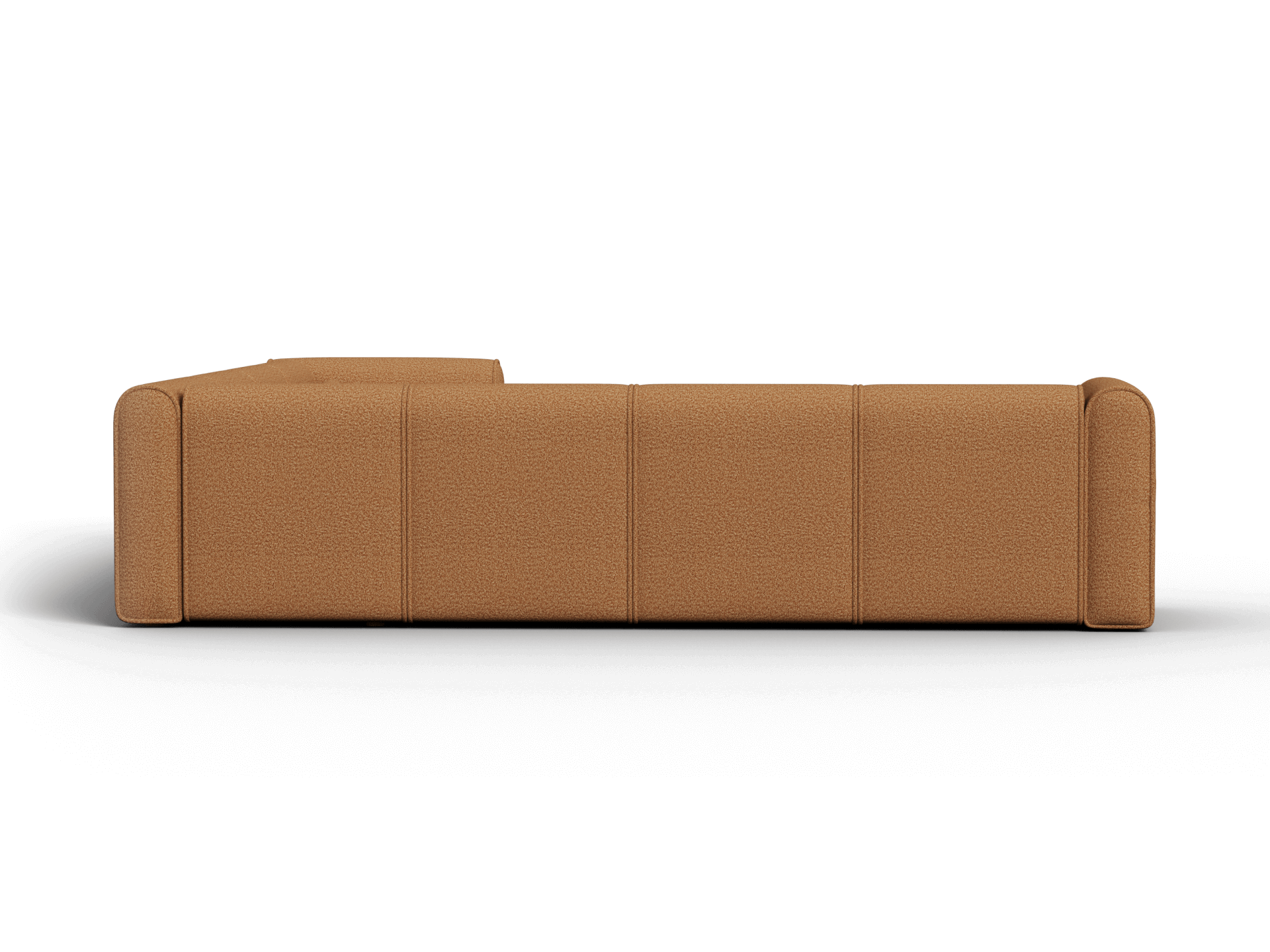 Luxurious tan leather sofa with modern minimalistic design, featuring sleek lines and plush cushioning. Perfect for an elegant, sophisticated living space.