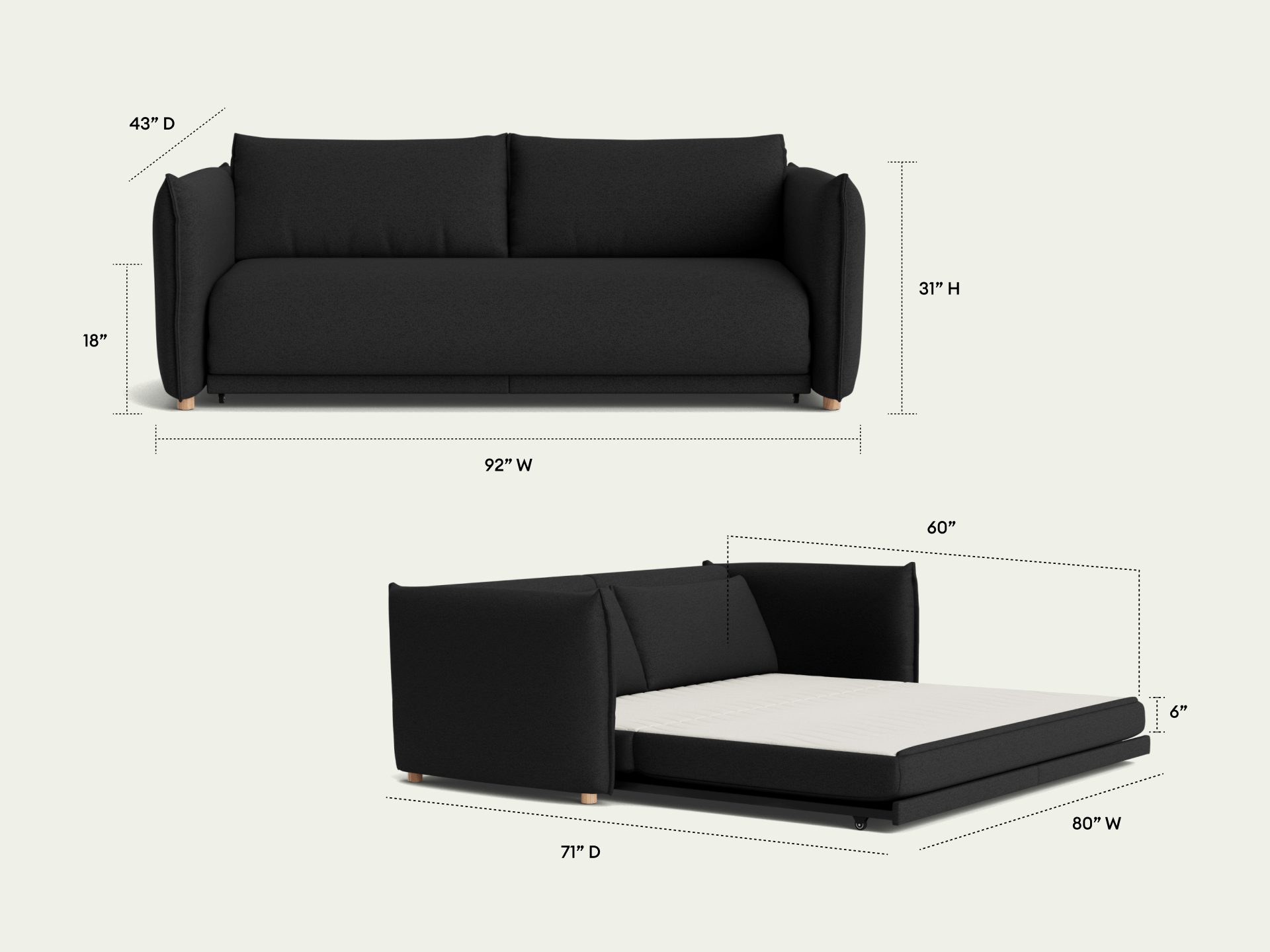 Byron Sofa Bed [2nd Gen] - 92" Queen / Currawong Grey
