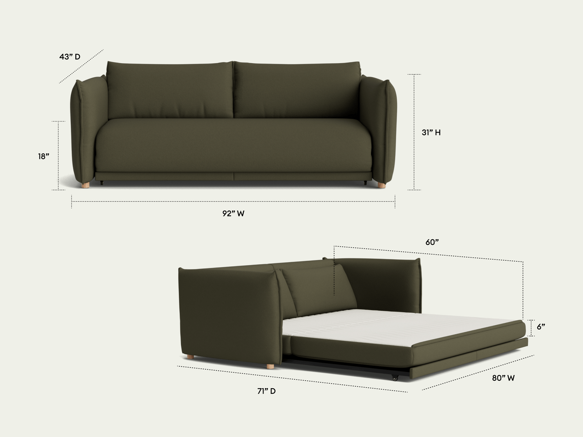 Byron Sofa Bed [2nd Gen] - 92" Queen / Green Wattle