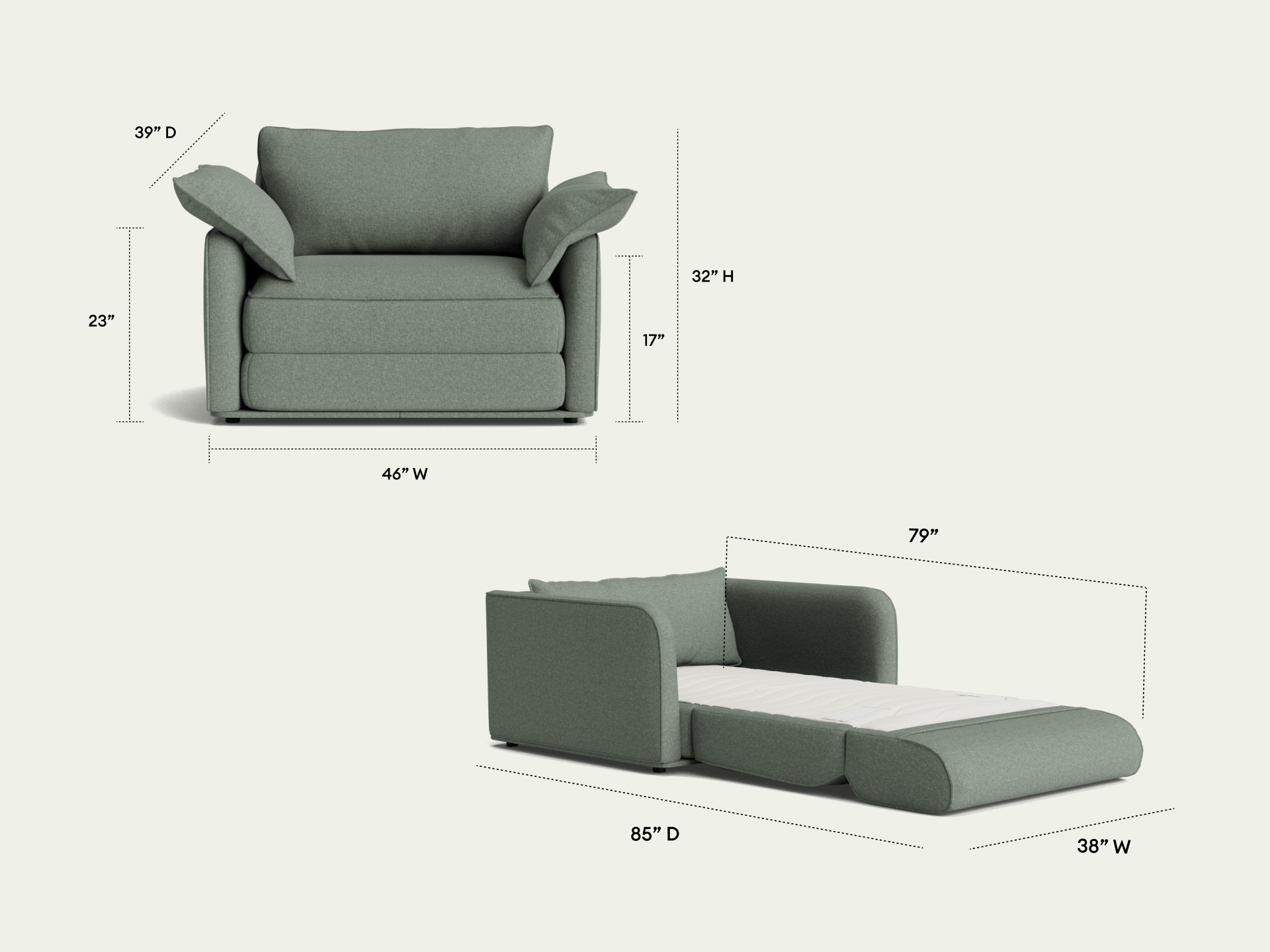 Koala Sofa Bed [3rd Gen] - 46" Single / Gumleaf Green