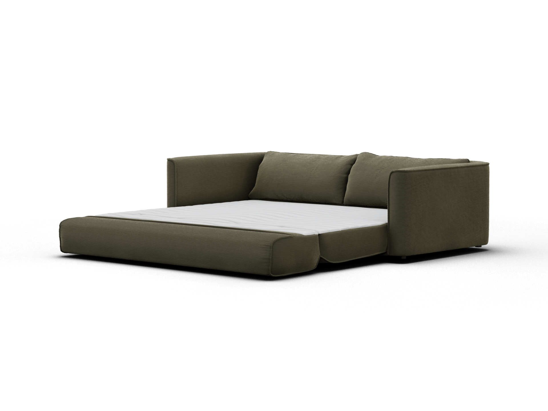 Koala Sofa Bed King in olive green corduroy product detail view on grey studio background
