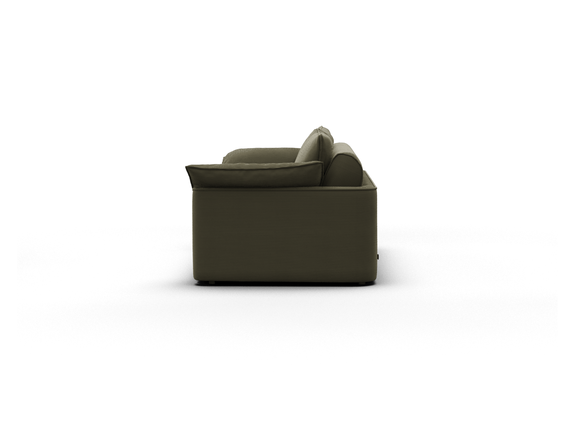 Koala Sofa Bed King in olive green corduroy three-quarter angle sofa mode on grey studio background