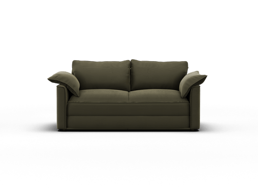 Luxurious olive green sofa in premium fabric, featuring deep cushions and plush armrests. Perfectly suited for an upscale living space.