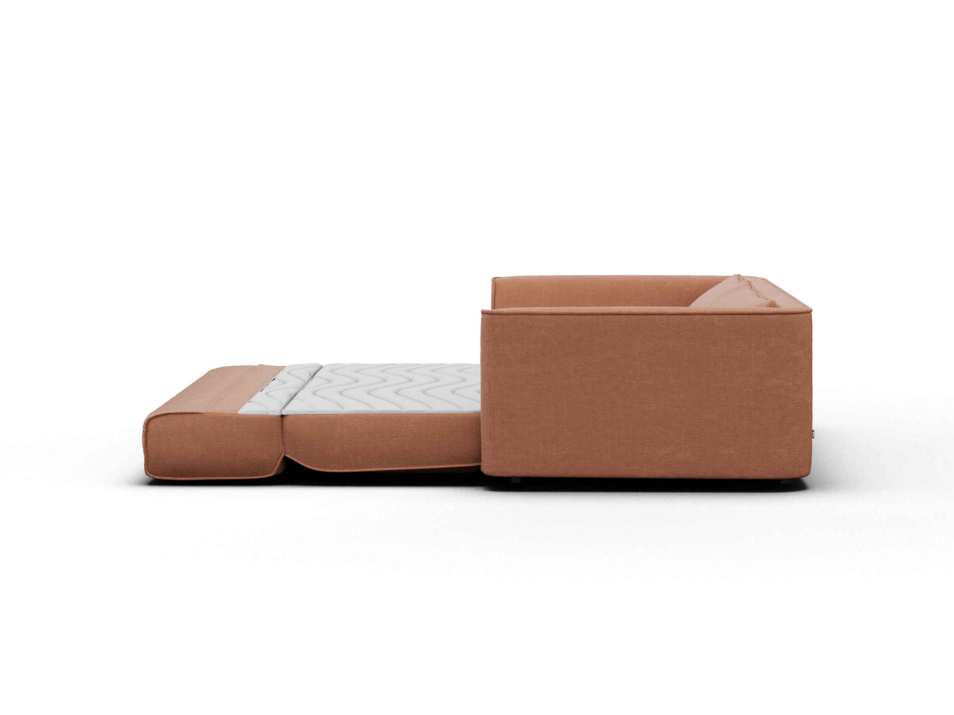 Koala Cushy Sofa Bed in terracotta studio view with matching ottoman