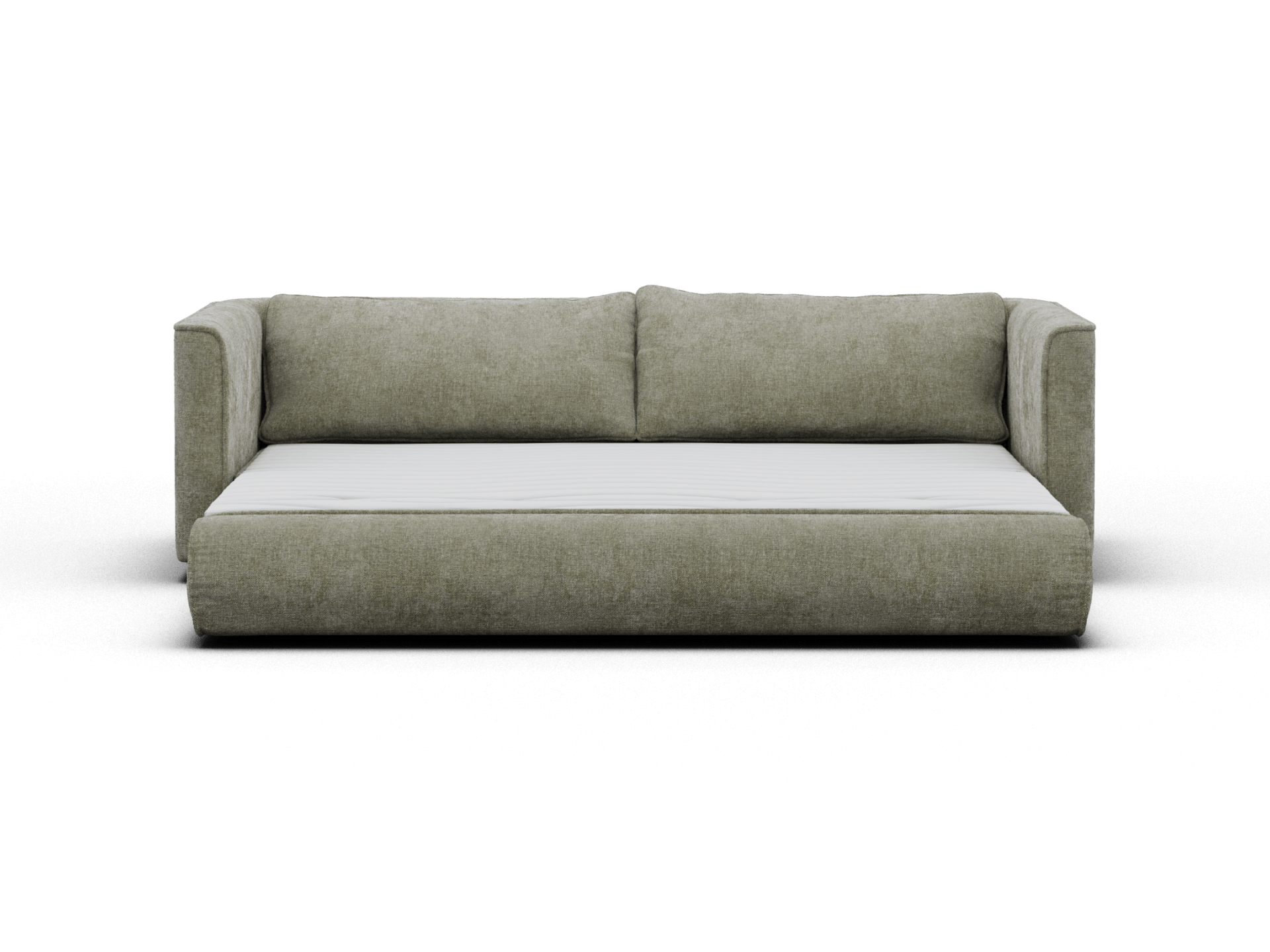 Koala Cushy Sofa Bed in sage green studio front view in sofa mode with cushions
