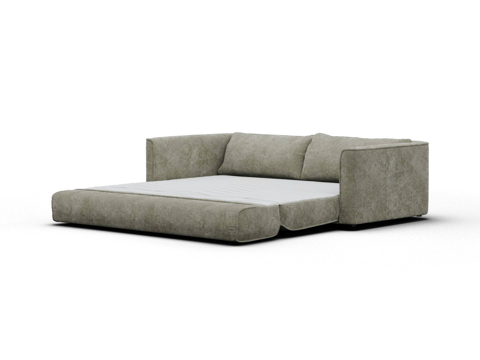 Koala Cushy Sofa Bed in sage green studio view unfolded flat in bed mode