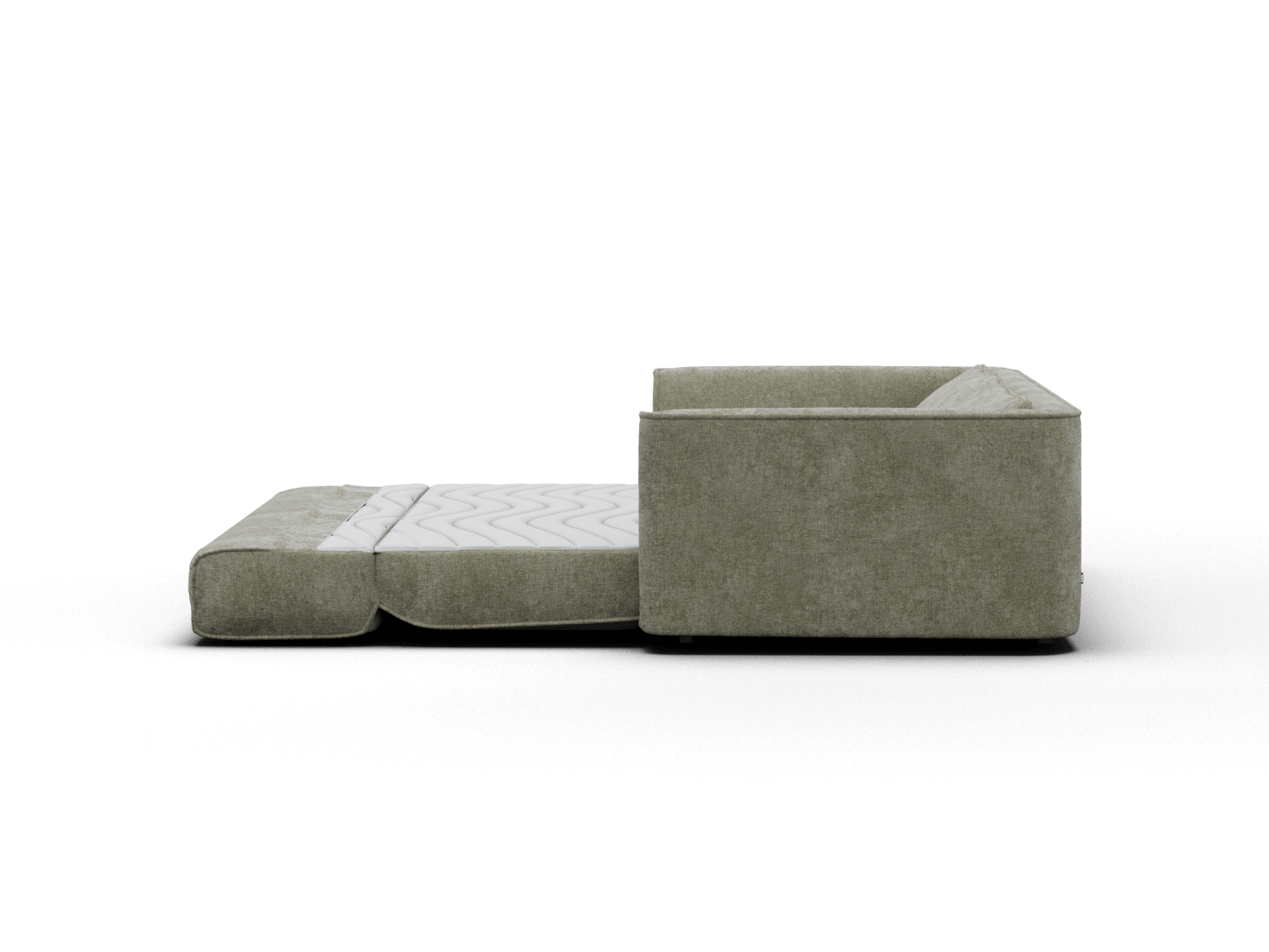 Koala Cushy Sofa Bed in sage green studio view with matching ottoman