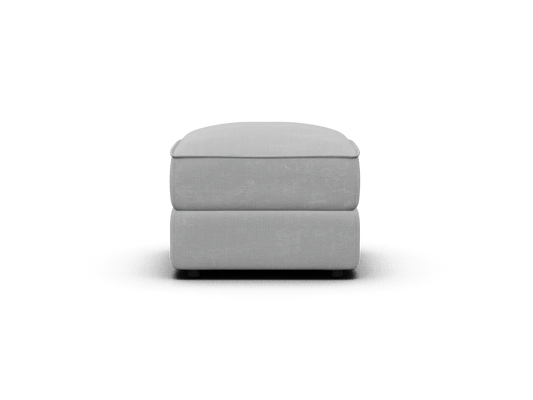 Luxurious grey fabric ottoman featuring a minimalist design, soft upholstery, and sturdy construction. Perfect for contemporary living spaces.
