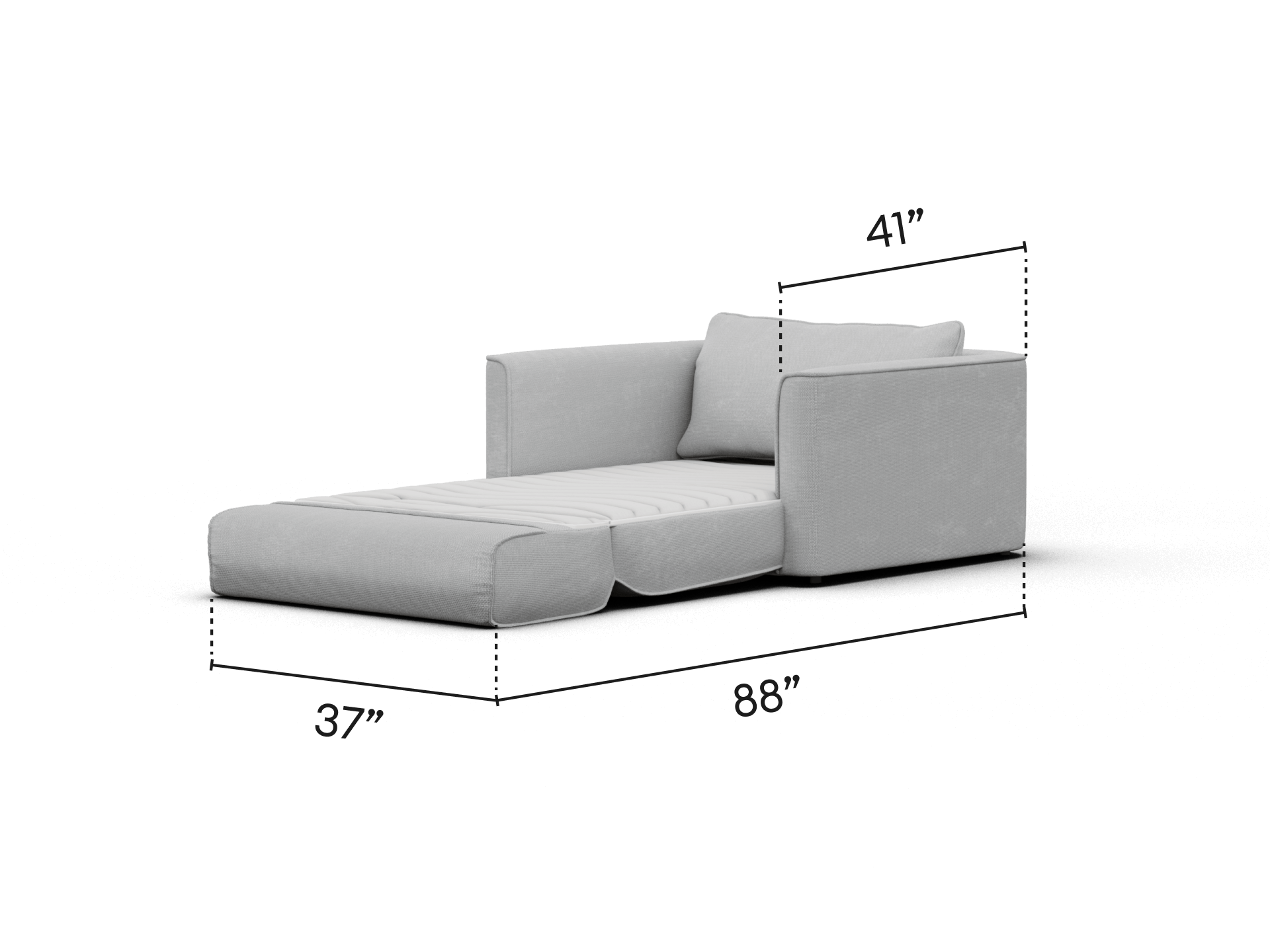 Modern grey sectional chaise lounge in premium fabric, featuring plush cushions and sleek lines. Perfect for a sophisticated living room or luxury suite.