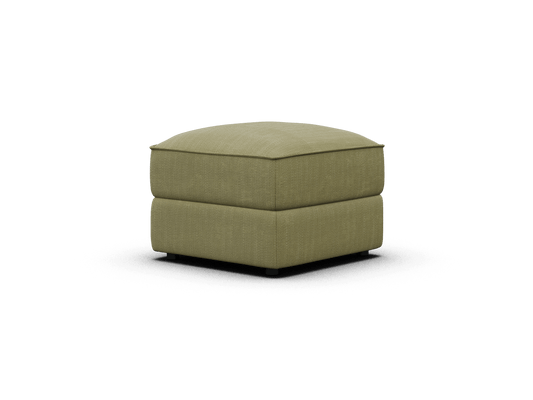 Elegant ottoman in sage green fabric, featuring a cushioned top and sleek lines. Perfect for contemporary living rooms or stylish lounges.