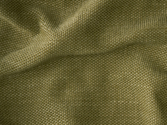 Olive green woven fabric texture with a subtle sheen. Luxurious and durable, perfect for upholstery in contemporary, high-end interior settings.