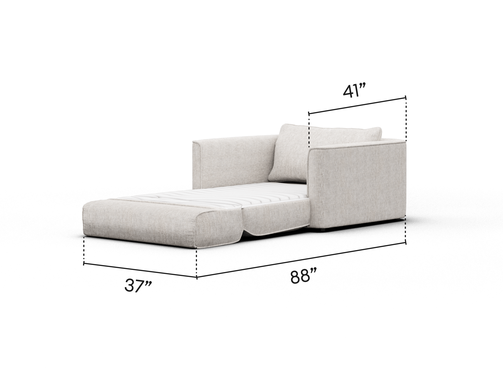 Modern chaise lounge in textured beige fabric with plush cushions, sleek lines, and high sides, perfect for contemporary living spaces.