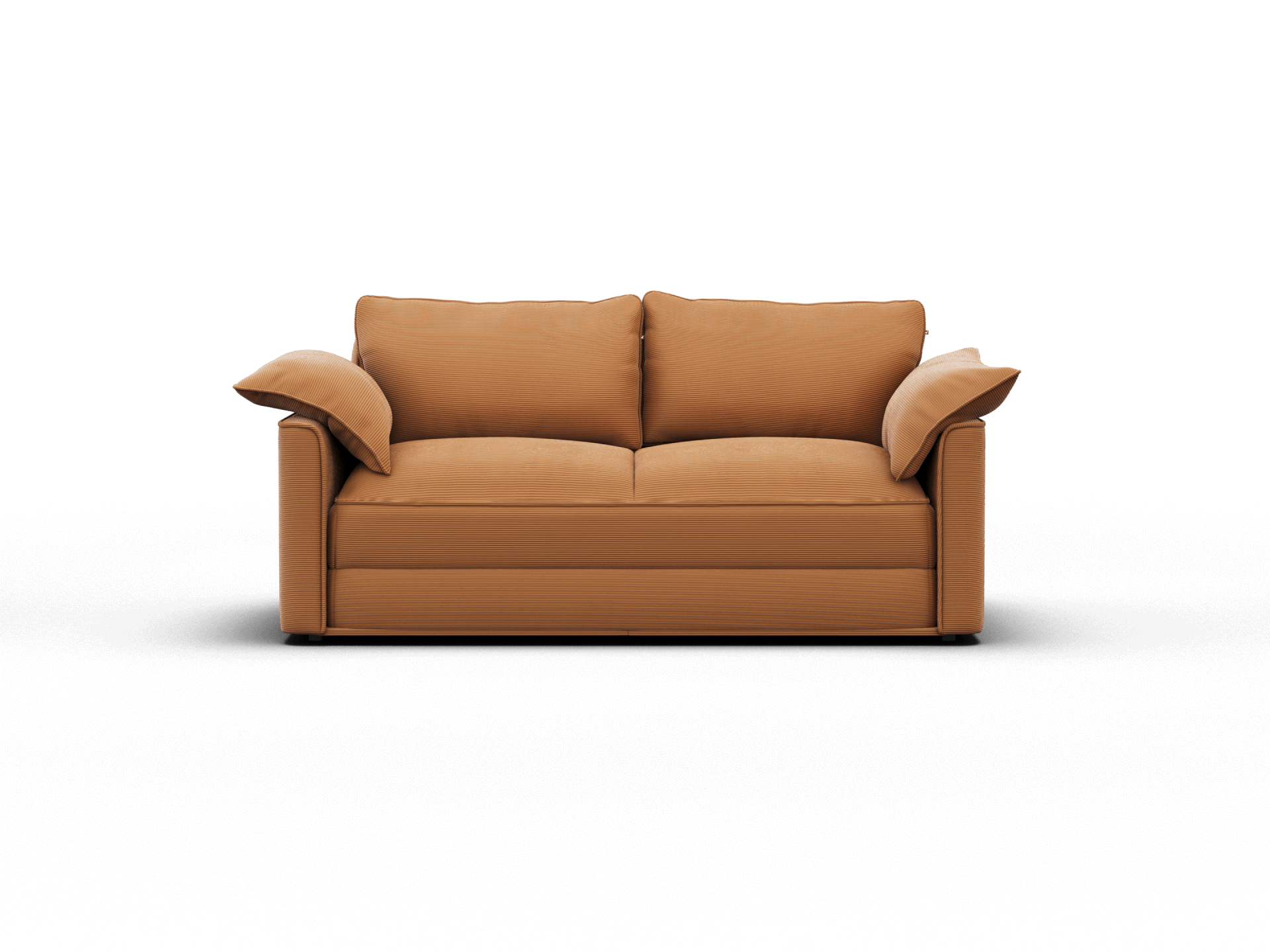 Luxurious tan leather sofa featuring plush cushions and sleek lines, set in a minimalist living space. Perfect for contemporary and elegant interiors.