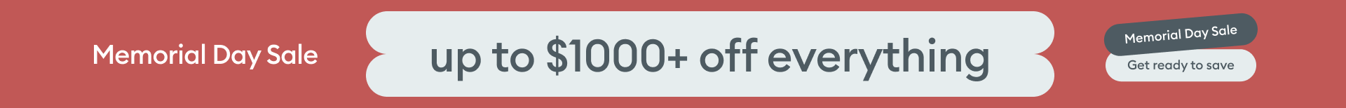 Koala Memorial Day Sale collections banner reading up to $1000+ off everything with Get ready to save badge