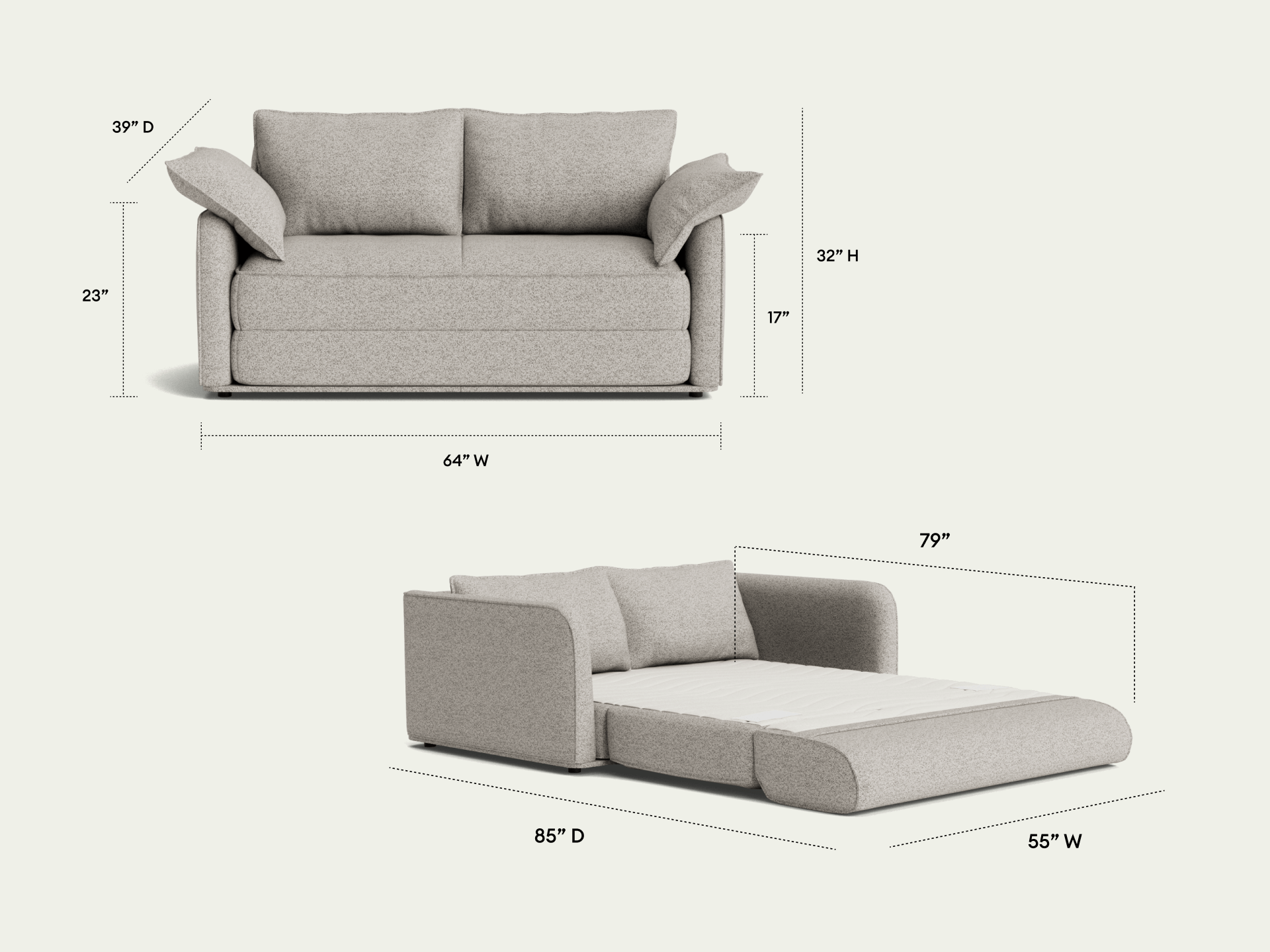 Koala Sofa Bed [3rd Gen] - 64" Full / Paperbark Gray (Luxe)