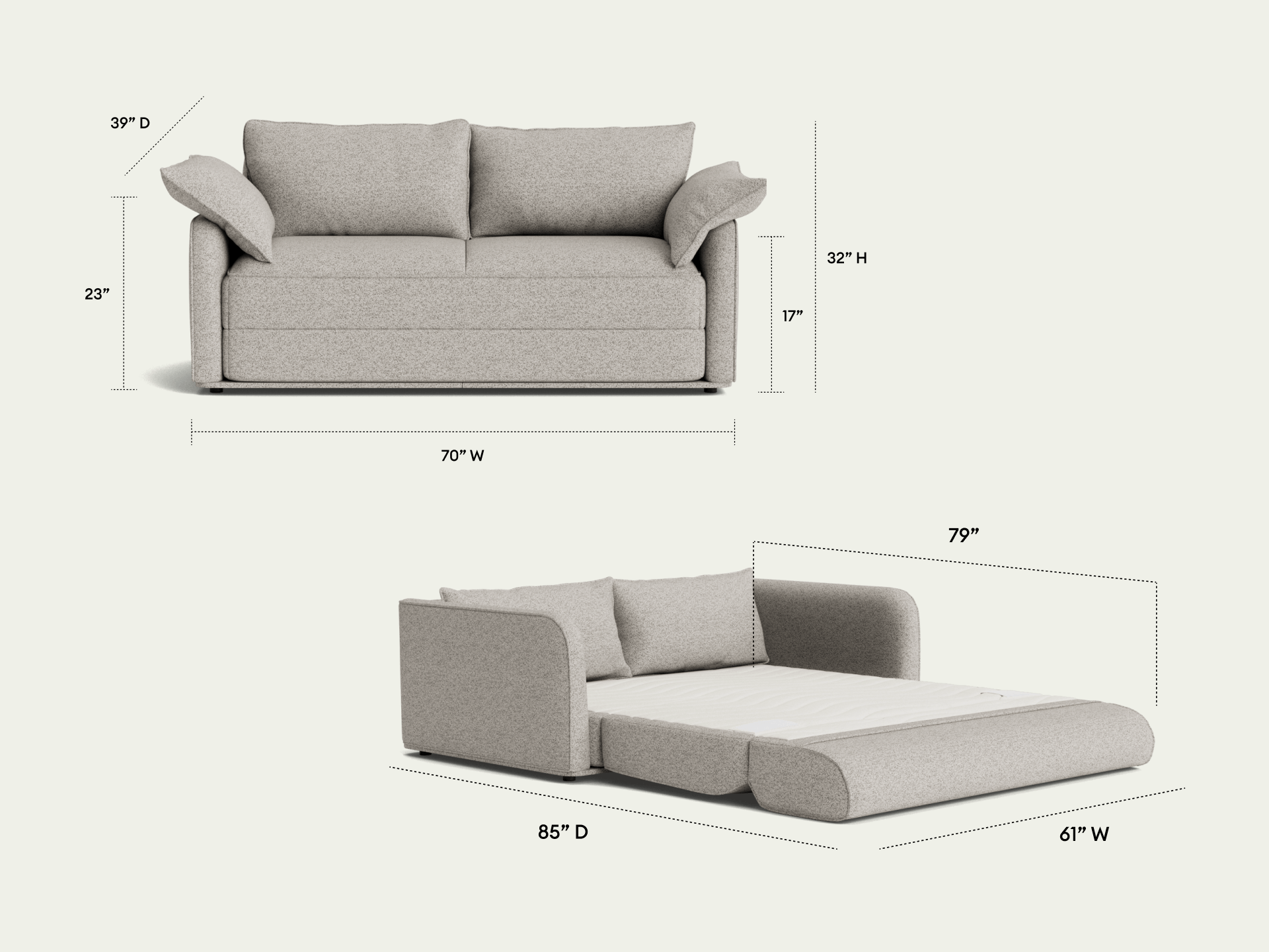 Koala Sofa Bed [3rd Gen] - 70" Queen / Paperbark Gray (Luxe)