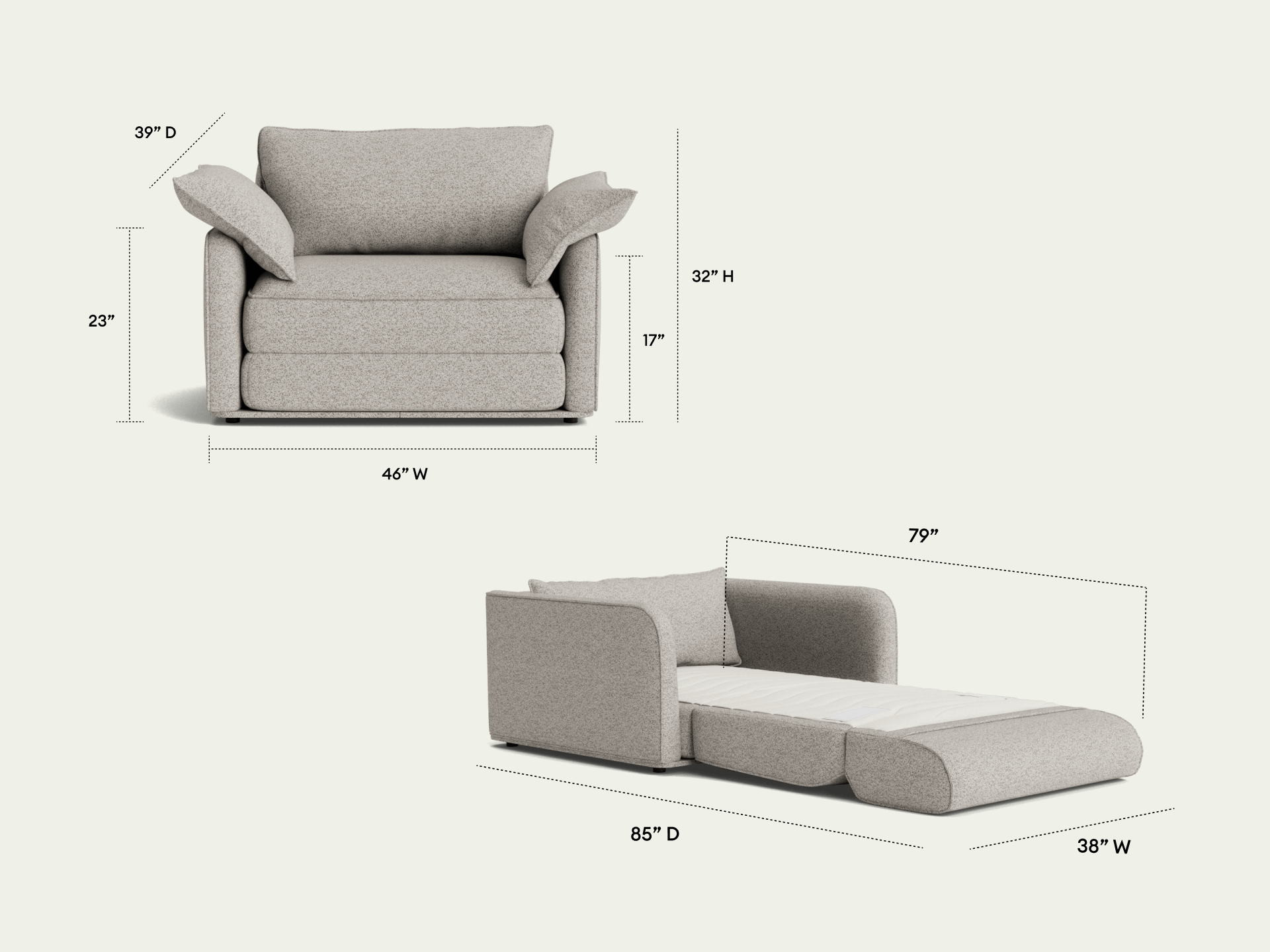 Koala Sofa Bed [3rd Gen] - 46" Single / Paperbark Gray (Luxe)