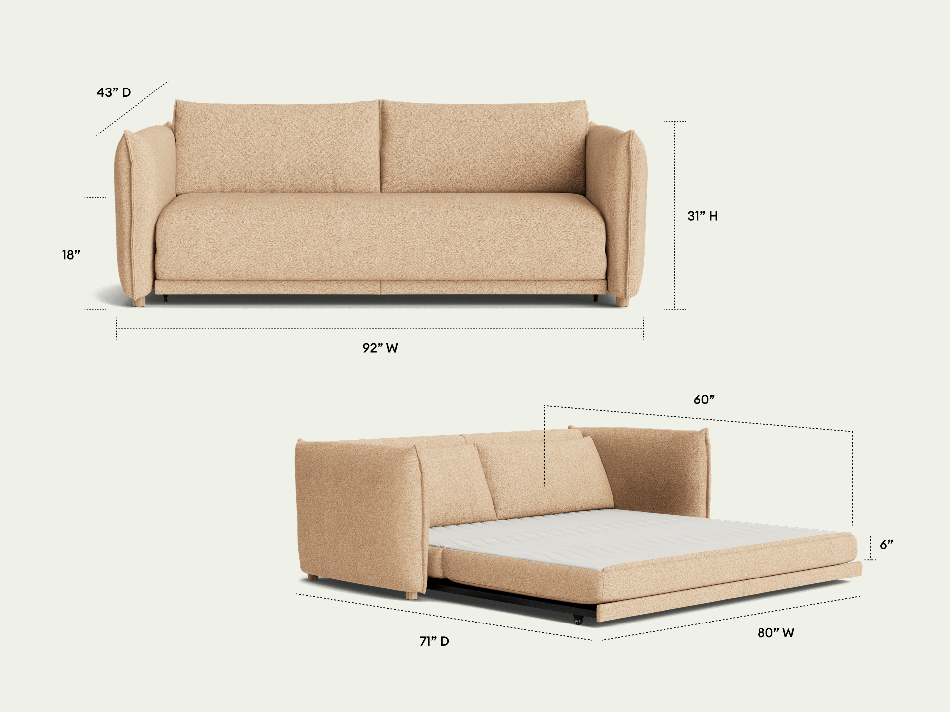 Byron Sofa Bed [2nd Gen] - 92" Queen / Sand Bank (Luxe)