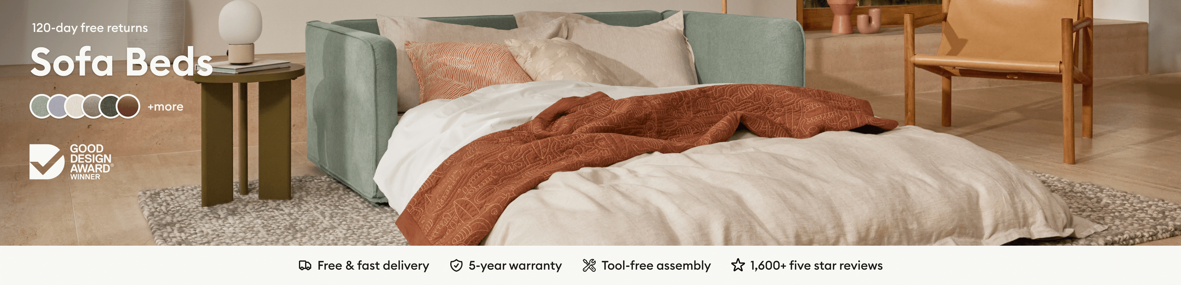 Sofa beds - 120-day free returns
Free & Fast delivery, 5-year warranty, tool-free assembly. 1,600+ five star returns