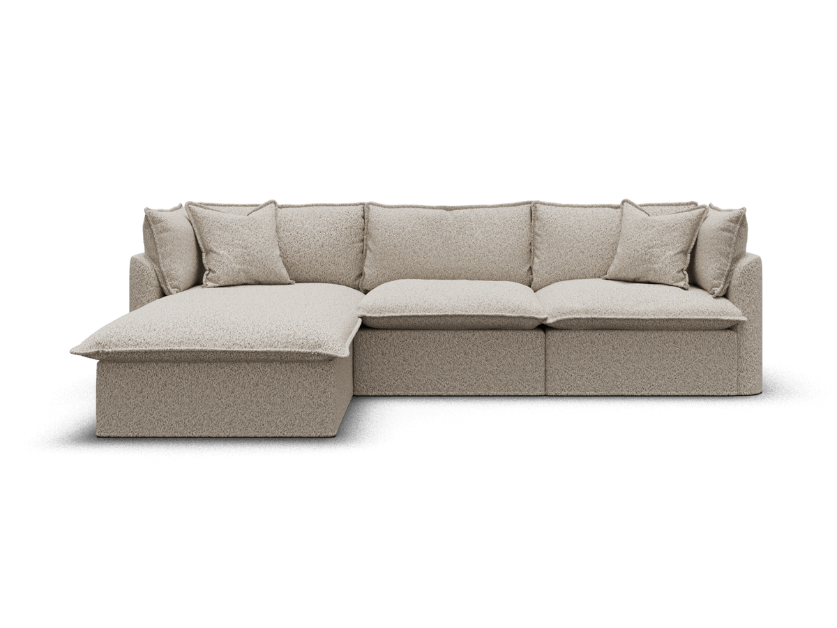 Koala Tamarama 3-section modular sofa with chaise in Aussie Latte, extra-wide, studio shot on white