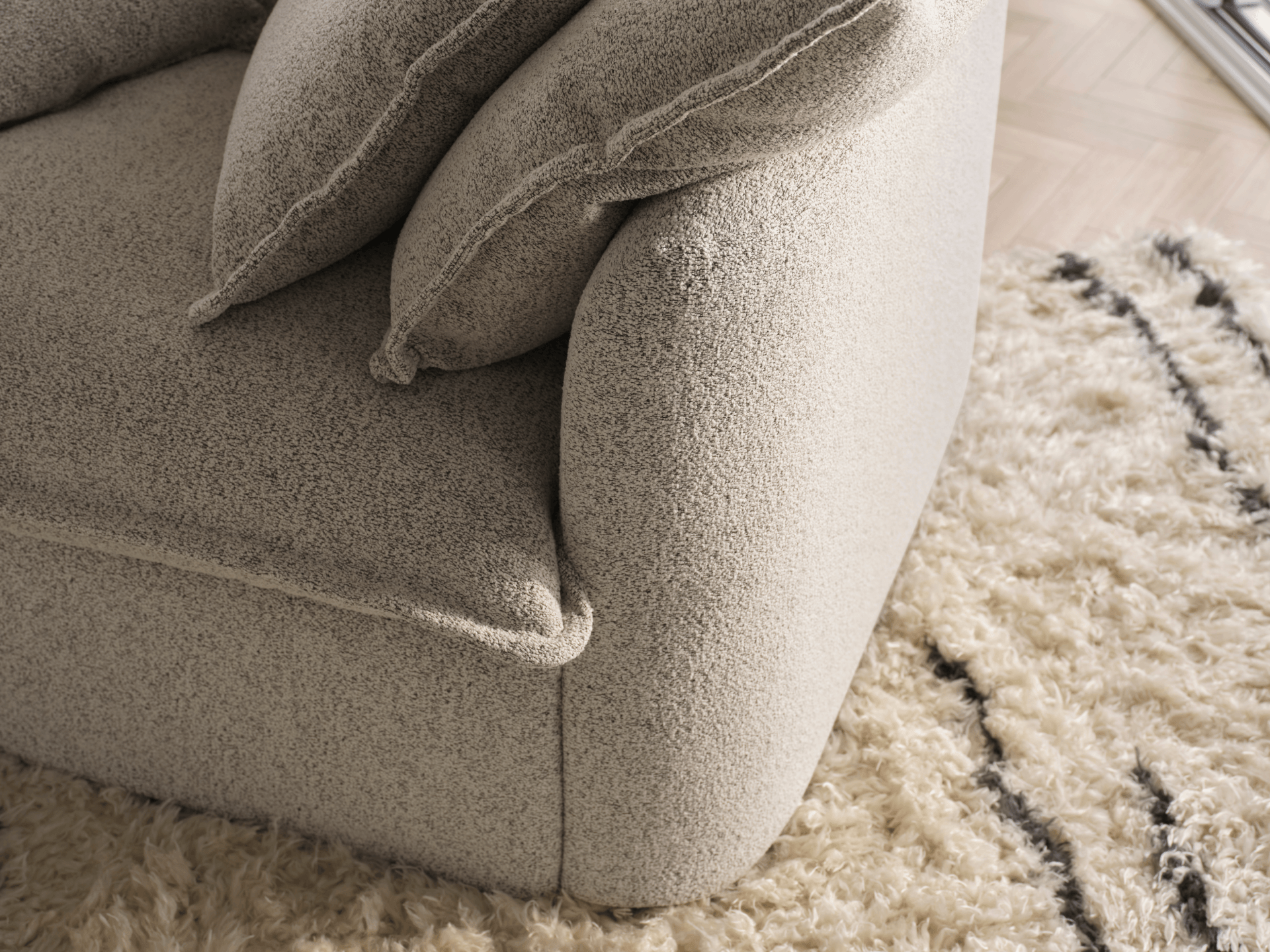Koala Tamarama 3-section modular sofa in Aussie Latte, linen scatter cushions with sunlit art books