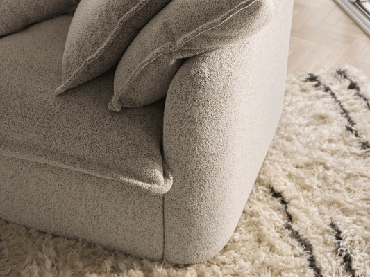 Koala Tamarama 3-section modular sofa in Aussie Latte, linen scatter cushions with sunlit art books